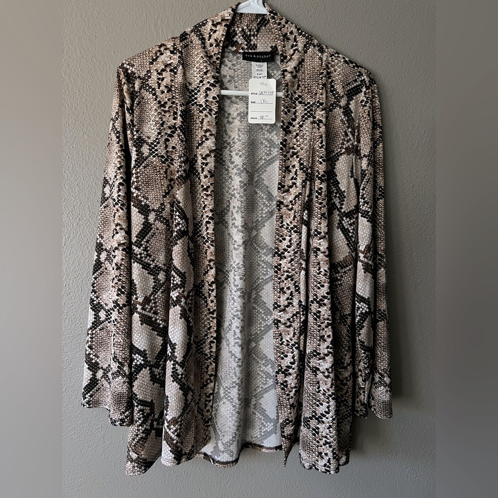 Sea & Anchor Womens Open Front Snakeskin Print Cardigan Jacket‎ Size 1X